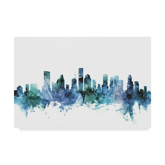 Trademark Fine Art 'Houston Texas Blue Teal Skyline' Canvas Art by Michael Tompsett
