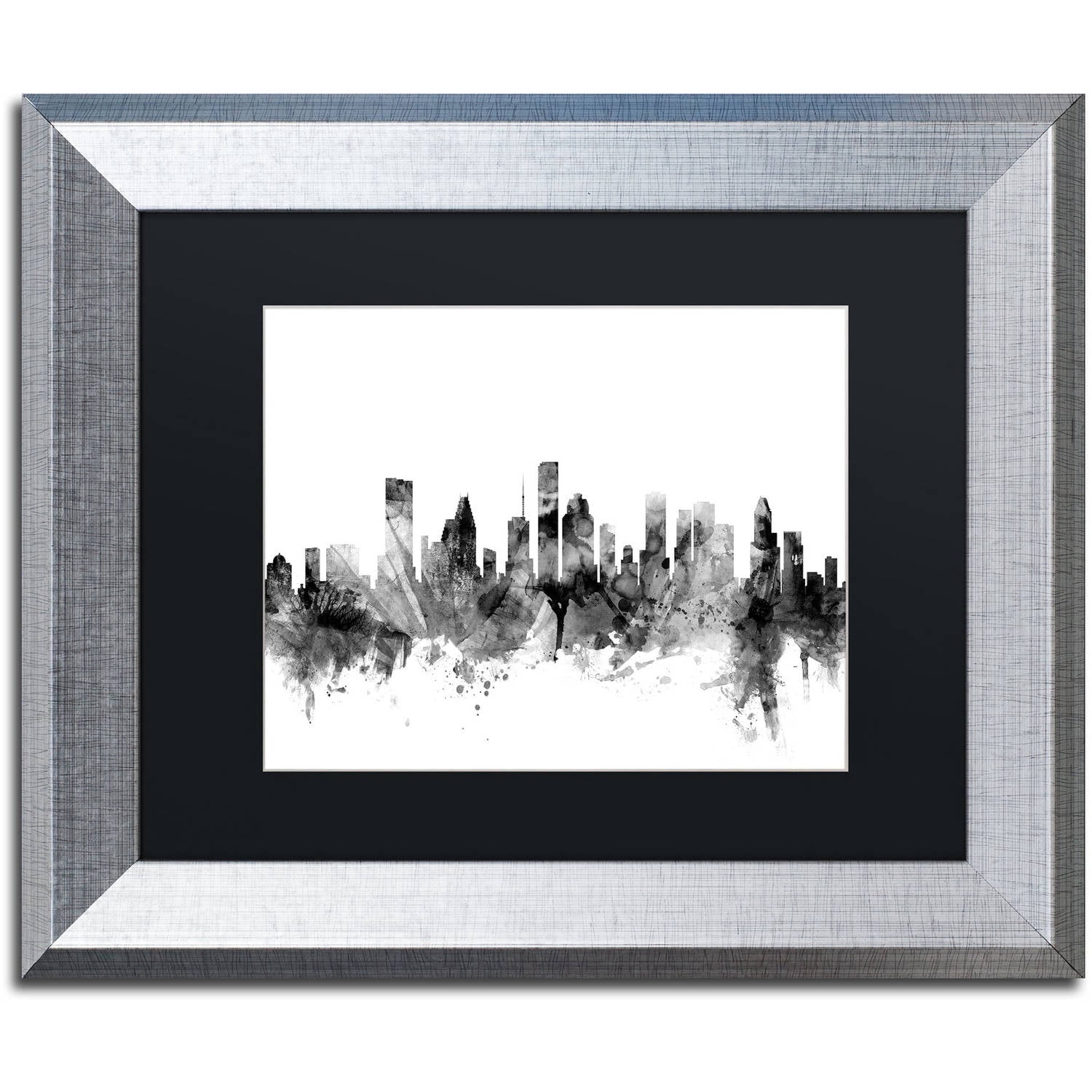 Trademark Fine Art "Houston Texas Skyline B&W" Canvas Art by Michael Tompsett, Black Matte, Silver Frame