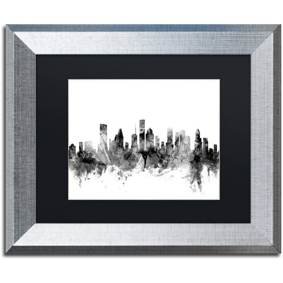 Trademark Fine Art "Houston Texas Skyline B&W" Canvas Art by Michael Tompsett, Black Matte, Silver Frame