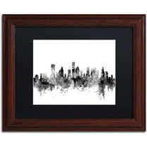 Trademark Fine Art "Houston Texas Skyline B&W" Canvas Art by Michael Tompsett, Black Matte, Wood Frame