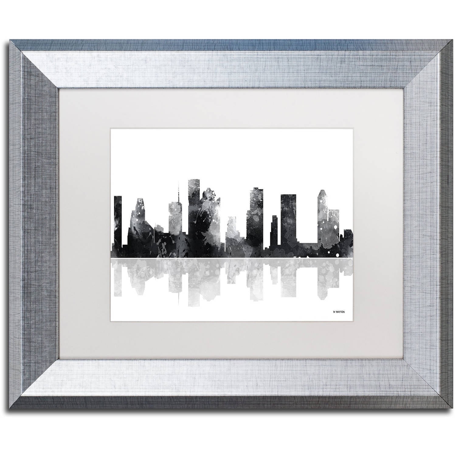 Trademark Fine Art "Houston Texas Skyline BG-1" Canvas Art by Marlene Watson, White Matte, Silver Frame