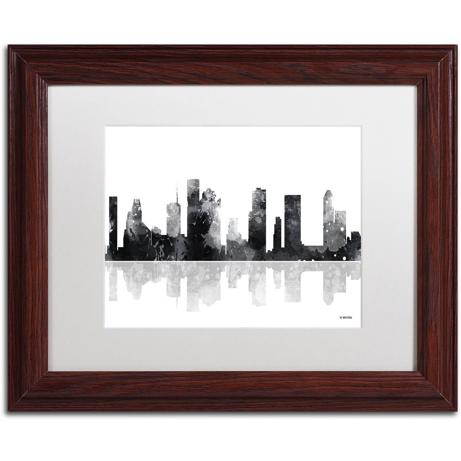 Trademark Fine Art "Houston Texas Skyline BG-1" Canvas Art by Marlene Watson, White Matte, Wood Frame