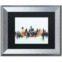 Trademark Fine Art "Houston Texas Skyline Blue" Canvas Art by Michael Tompsett, Black Matte, Silver Frame