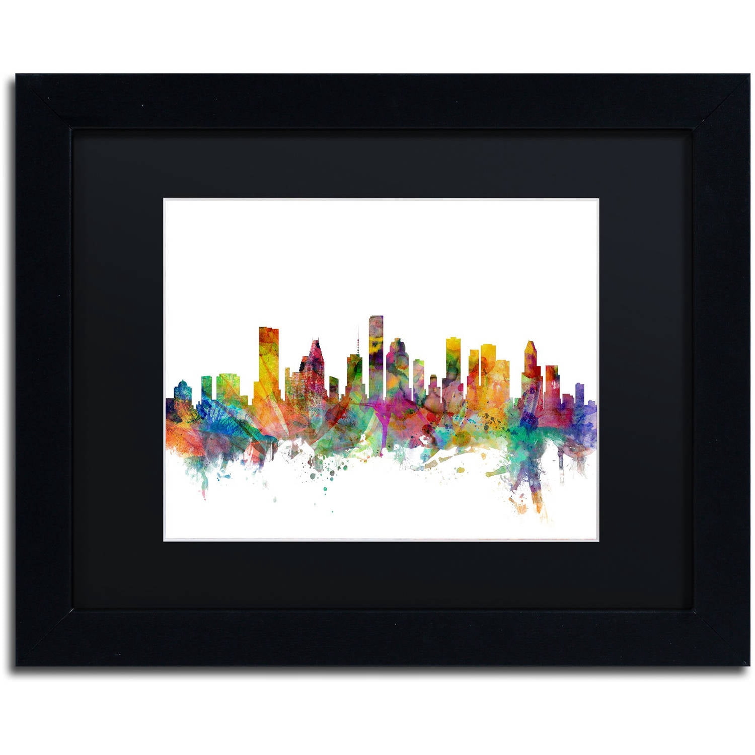 Trademark Fine Art 'Houston Texas Skyline' Canvas Art by Michael Tompsett, Black Matte, Black Frame