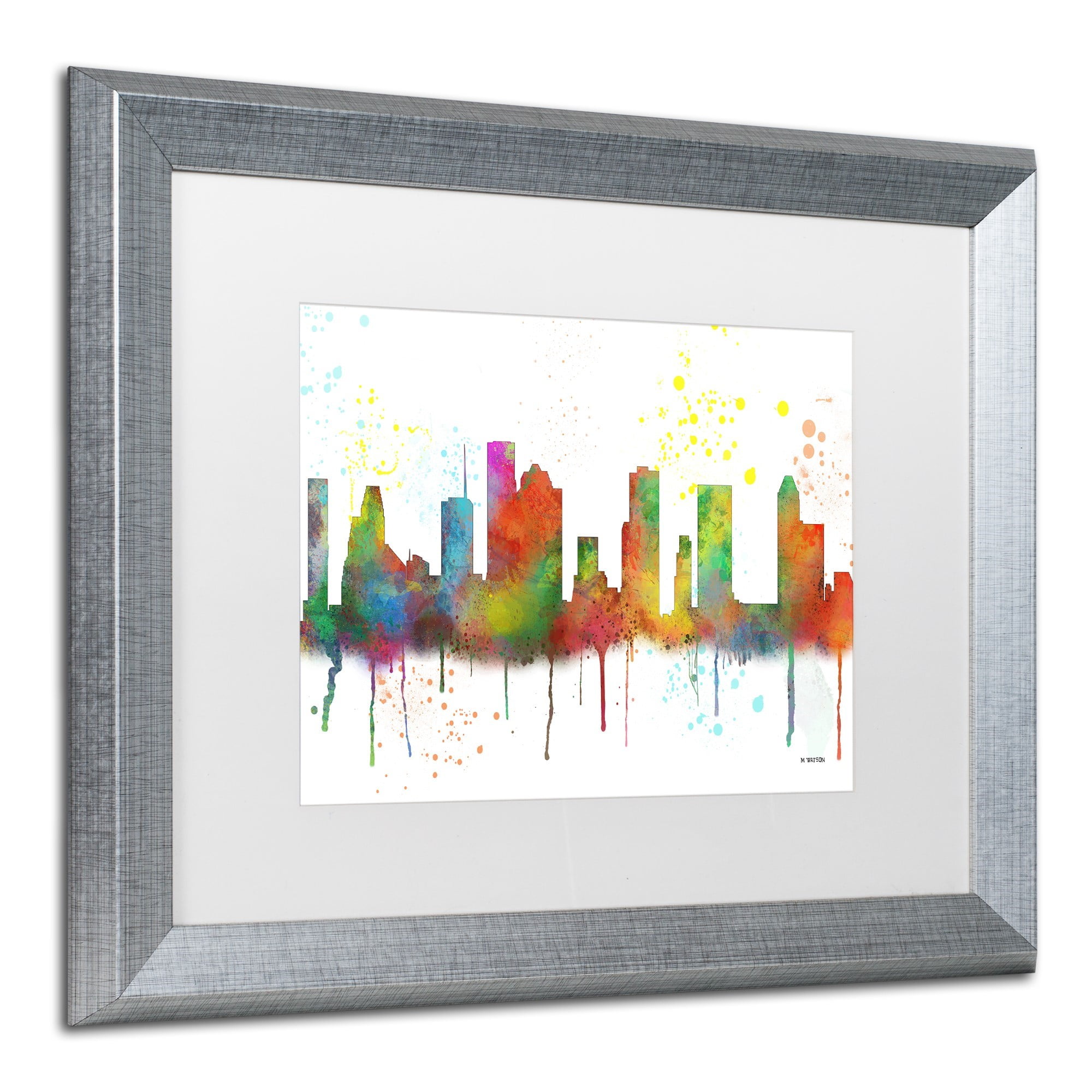 Trademark Fine Art "Houston Texas Skyline Mclr-1" Canvas Art by Marlene Watson, White Matte, Silver Frame