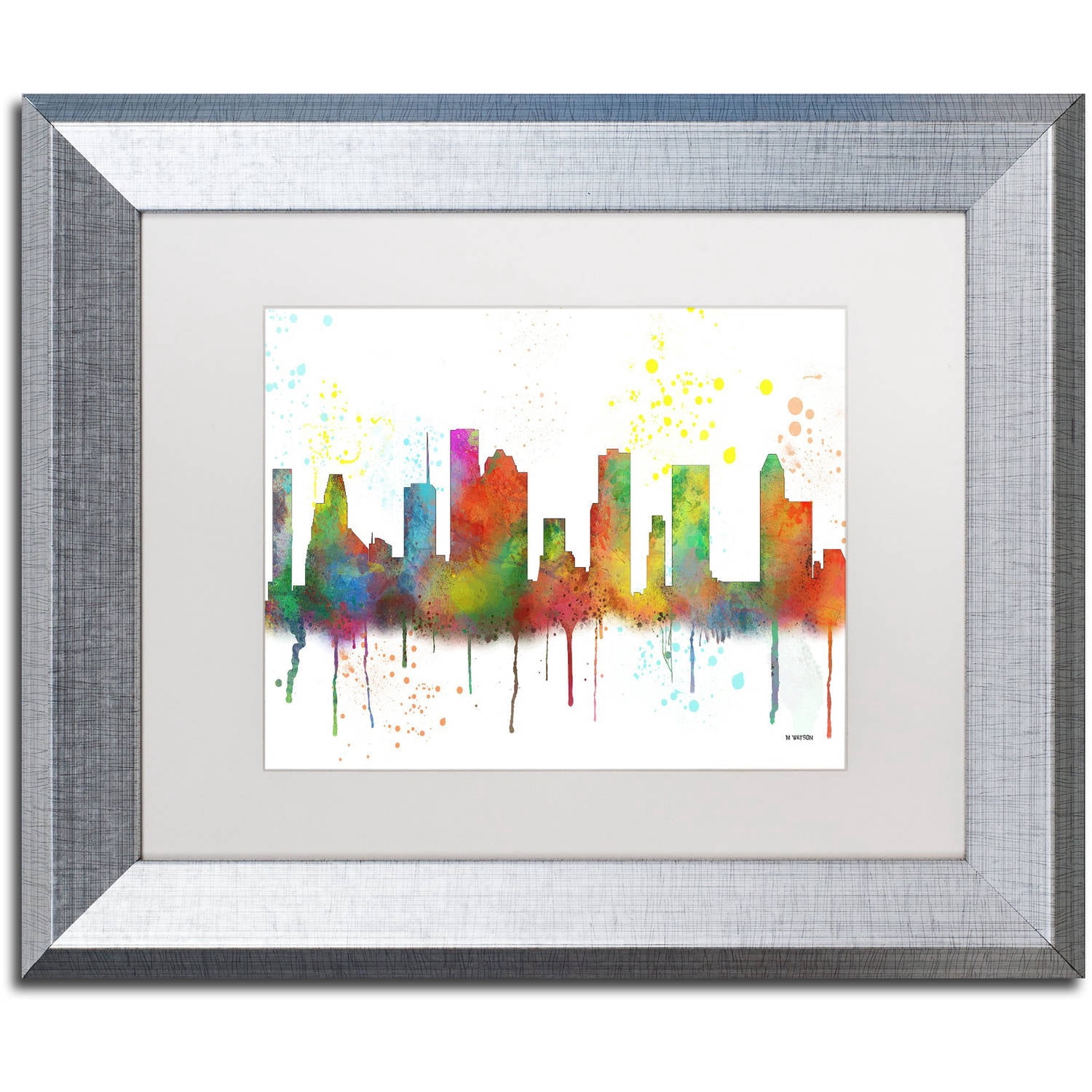 Trademark Fine Art "Houston Texas Skyline Mclr-1" Canvas Art by Marlene Watson, White Matte, Silver Frame