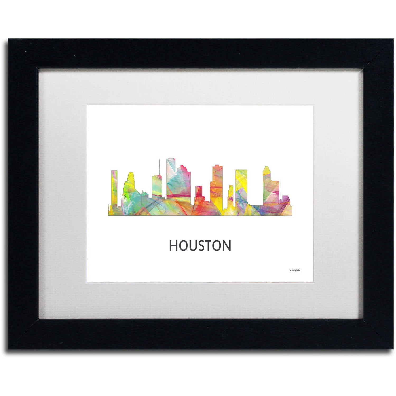 Trademark Fine Art 'Houston Texas Skyline WB-1' Canvas Art by Marlene Watson, White Matte, Black Frame