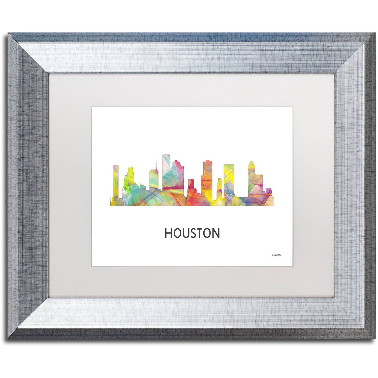 Trademark Fine Art 'Houston Texas Skyline WB-1' Canvas Art by Marlene Watson, White Matte, Silver Frame