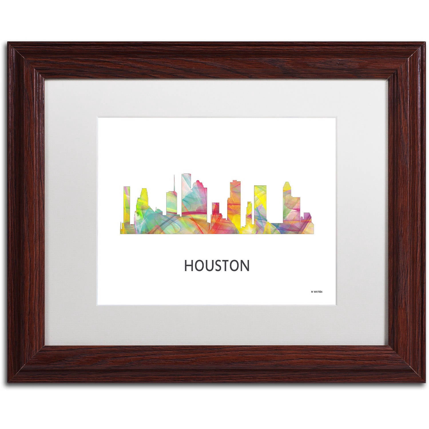 Trademark Fine Art 'Houston Texas Skyline WB-1' Canvas Art by Marlene Watson, White Matte, Wood Frame