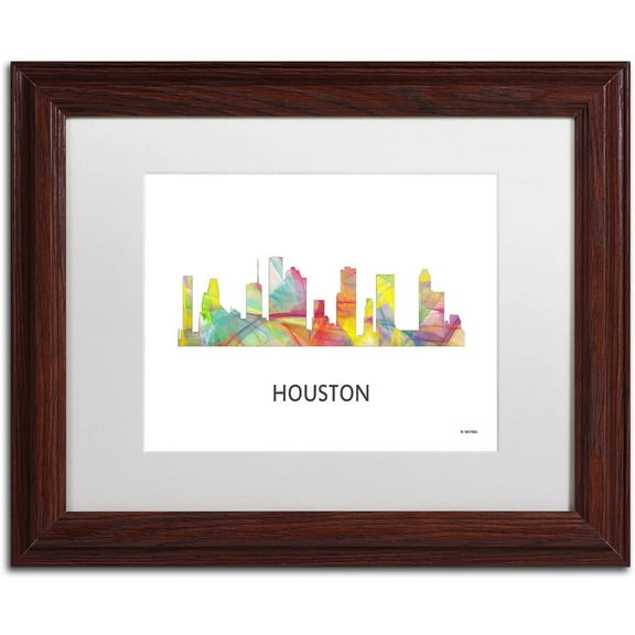 Trademark Fine Art 'Houston Texas Skyline WB-1' Canvas Art by Marlene Watson, White Matte, Wood Frame