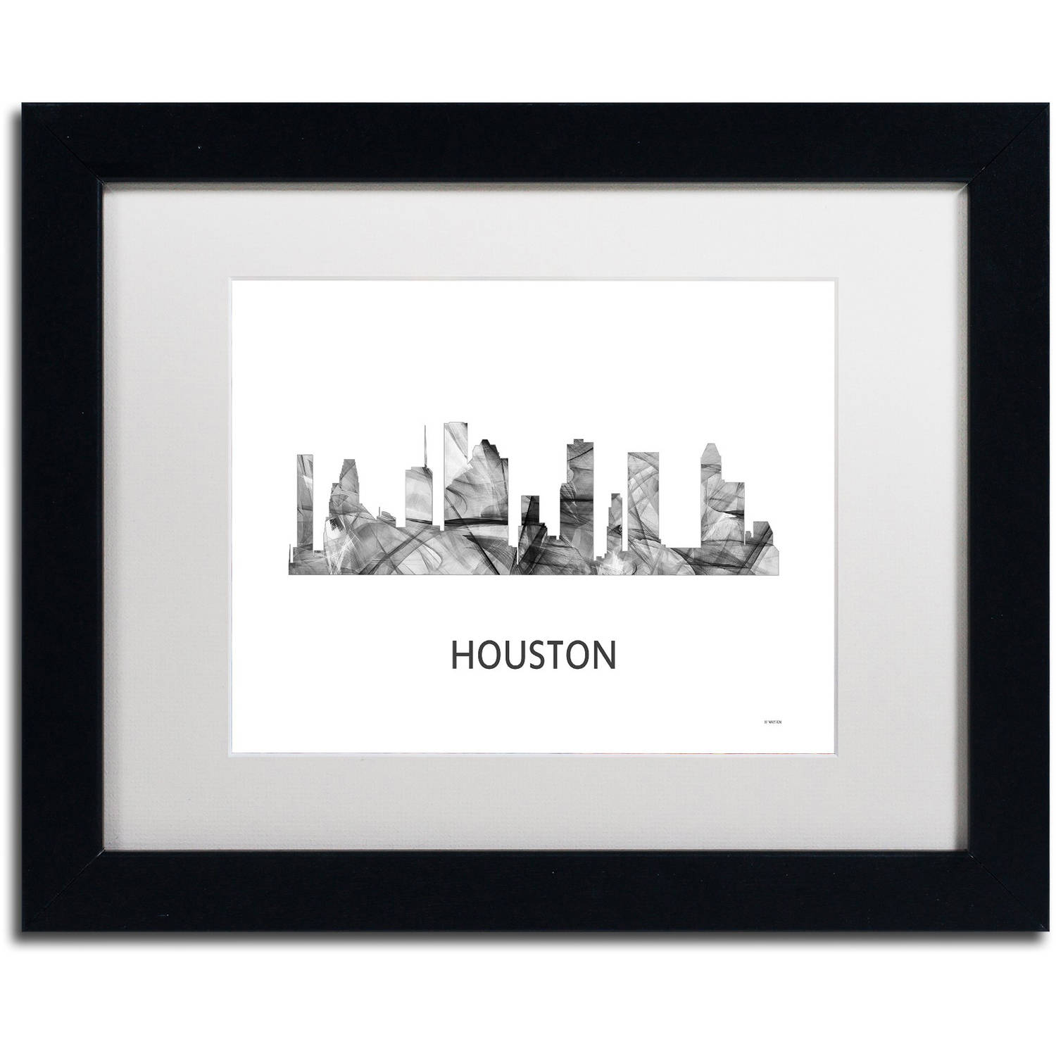 Trademark Fine Art 'Houston Texas Skyline WB-BW' Canvas Art by Marlene Watson, White Matte, Black Frame