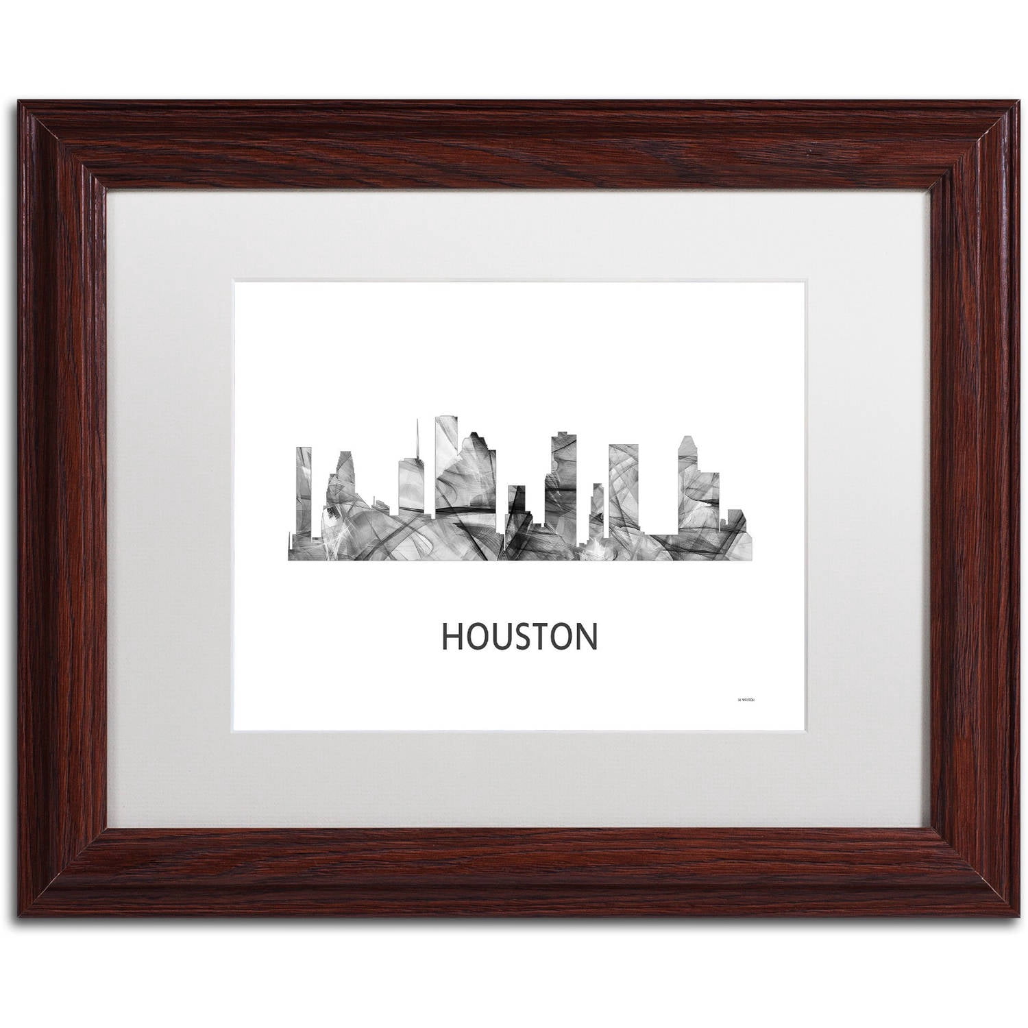 Trademark Fine Art 'Houston Texas Skyline WB-BW' Canvas Art by Marlene Watson, White Matte, Wood Frame