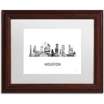 Trademark Fine Art 'Houston Texas Skyline WB-BW' Canvas Art by Marlene Watson, White Matte, Wood Frame