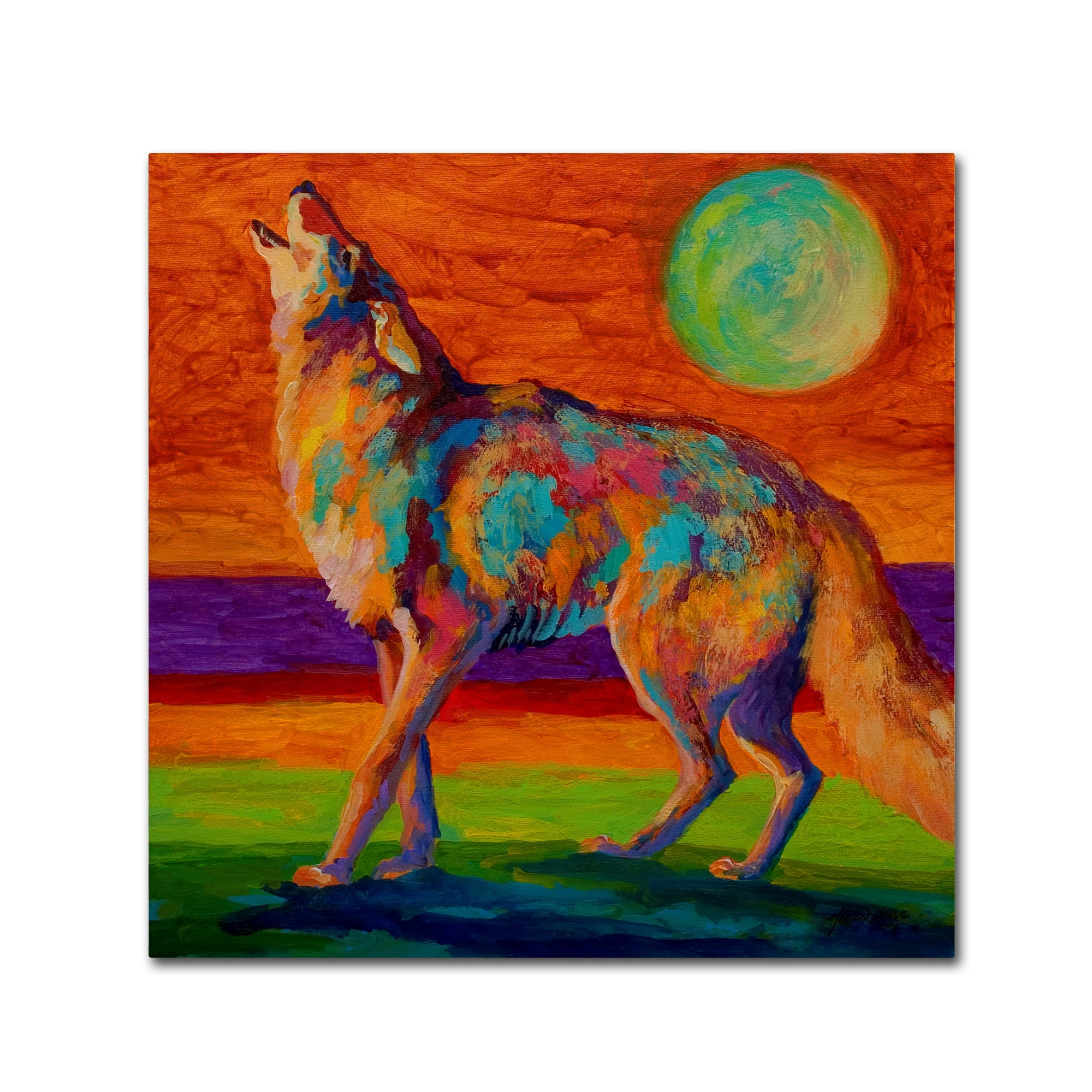 Vibrant Multicolor Howling Wolf 18 x 18 Canvas Art