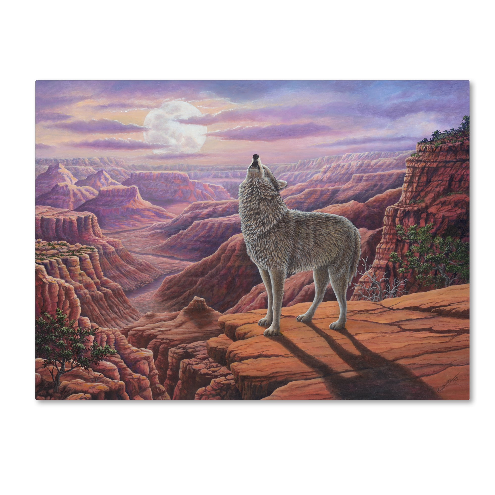 Howling Wolf American Traditional Canvas Art in Wooden Frame