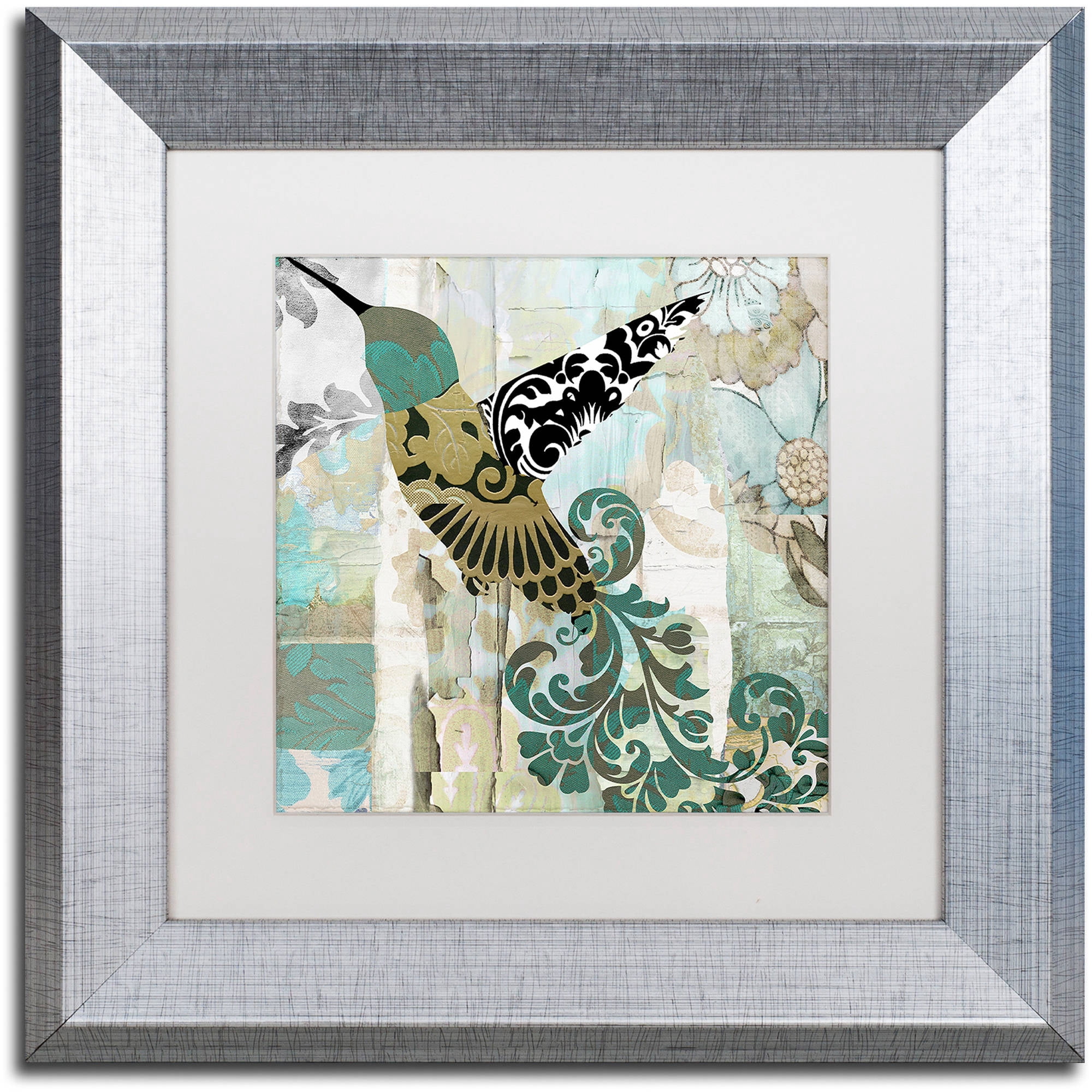 Trademark Fine Art "Hummingbird Batik II" Canvas Art by Color Bakery White Matte, Silver Frame