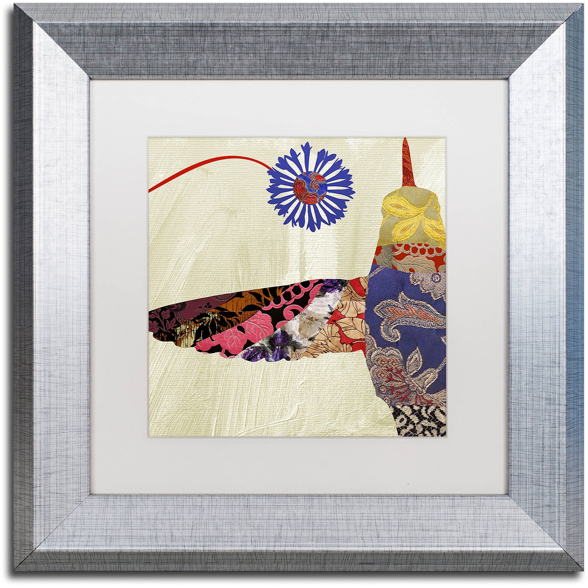 Trademark Fine Art "Hummingbird Brocade I" Canvas Art by Color Bakery White Matte, Silver Frame