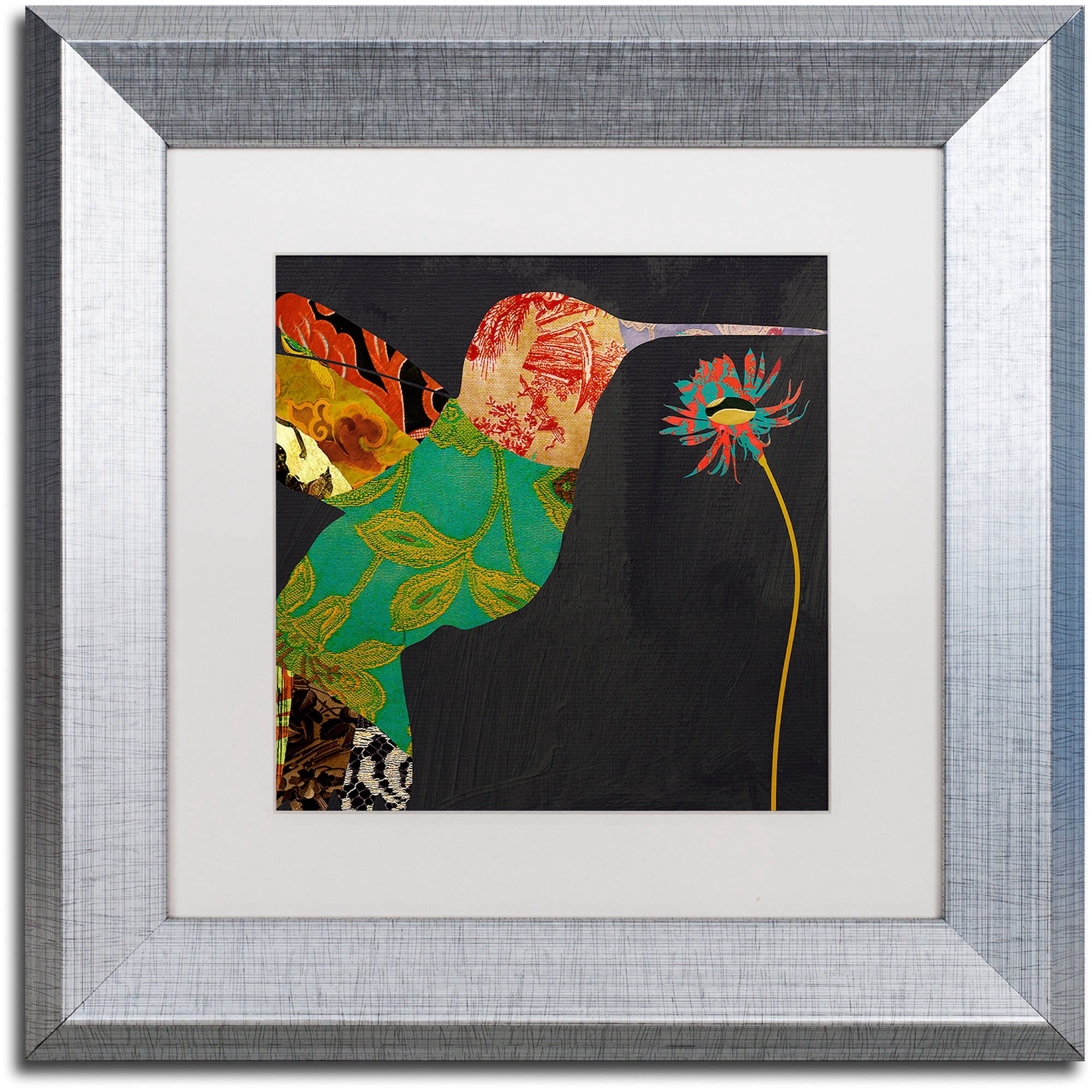 Trademark Fine Art "Hummingbird Brocade IV" Canvas Art by Color Bakery White Matte, Silver Frame