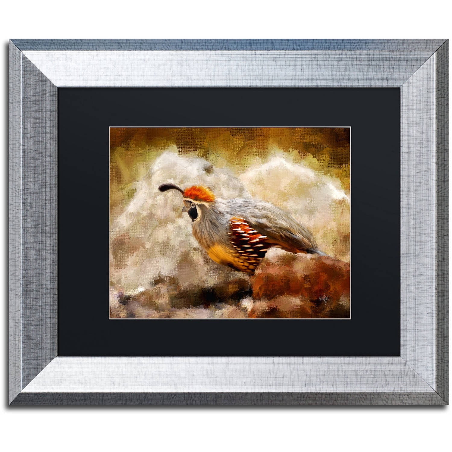 Trademark Fine Art "Hurrying Quail" Canvas Art by Lois Bryan Black Matte, Silver Frame