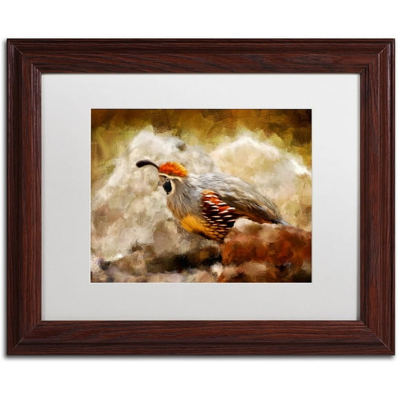 Trademark Fine Art "Hurrying Quail" Canvas Art by Lois Bryan White Matte, Wood Frame