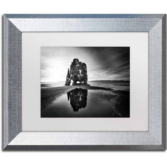 Trademark Fine Art 'Hvitserkur' Canvas Art by Philippe Sainte-Laudy, White Matte, Silver Frame