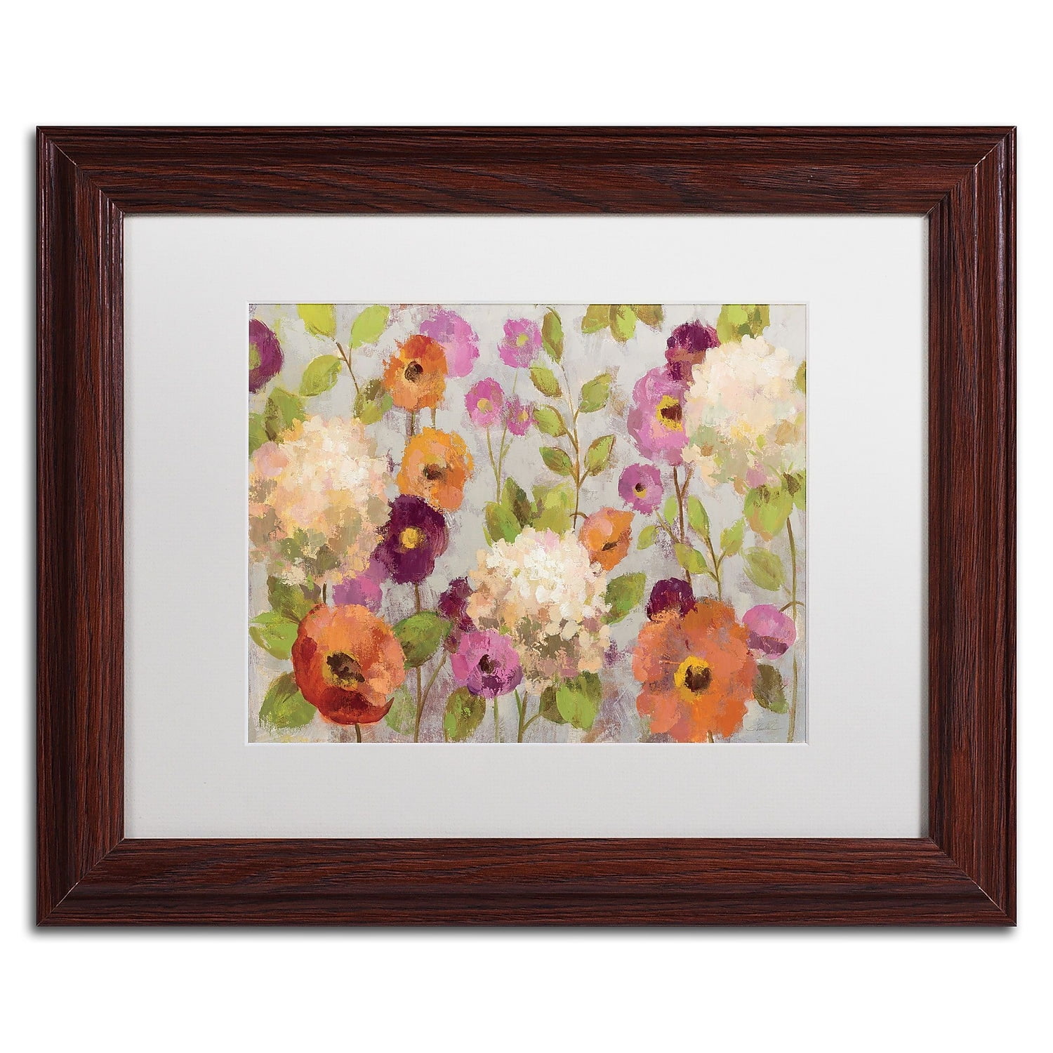 Hydrangeas and Anemones Floral Canvas Print in Dark Wood Frame
