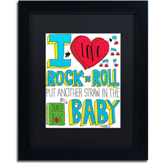 Trademark Fine Art "I love Rock n Roll" Canvas Art by Elizabeth Caldwell, Black Matte, Black Frame
