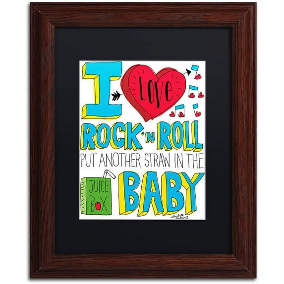 Trademark Fine Art "I love Rock n Roll" Canvas Art by Elizabeth Caldwell, Black Matte, Wood Frame