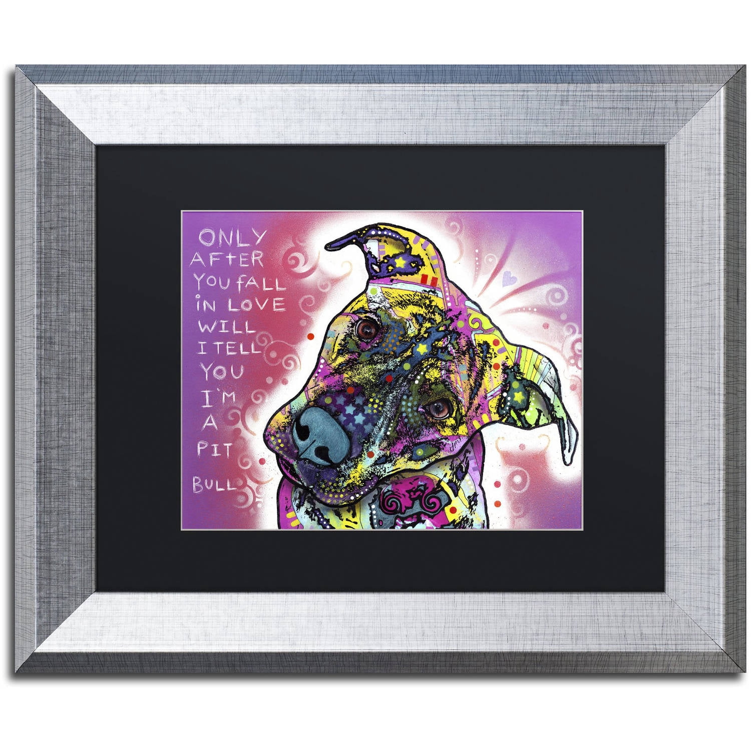 Trademark Fine Art "I'm a Pit Bull" Canvas Art by Dean Russo, Black Matte, Silver Frame