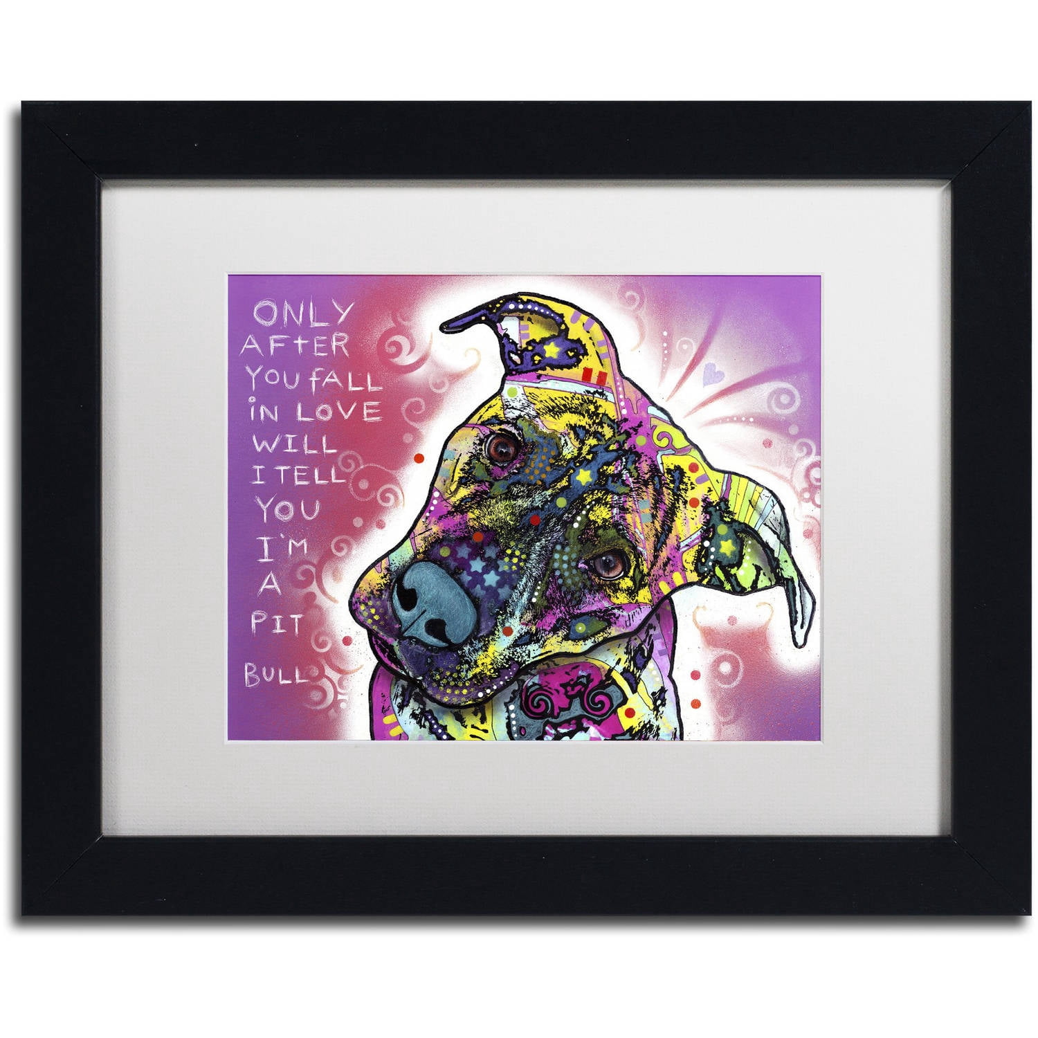 Trademark Fine Art "I'm a Pit Bull" Canvas Art by Dean Russo, White Matte, Black Frame