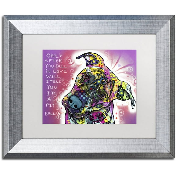 Trademark Fine Art "I'm a Pit Bull" Canvas Art by Dean Russo, White Matte, Silver Frame