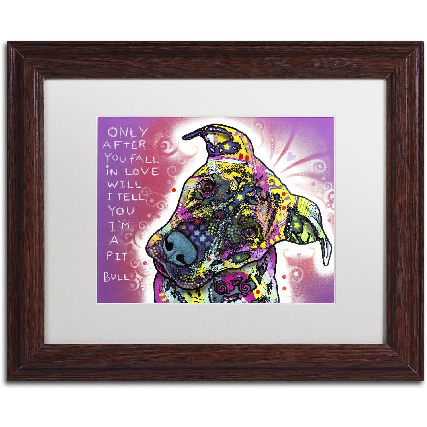 Trademark Fine Art "I'm a Pit Bull" Canvas Art by Dean Russo, White Matte, Wood Frame