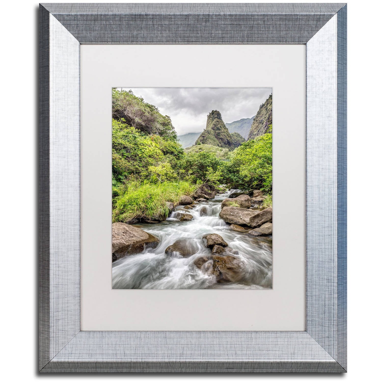 Trademark Fine Art 'Iao Valley Maui' Canvas Art by Pierre Leclerc, White Matte, Silver Frame