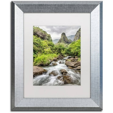 Trademark Fine Art 'Iao Valley Maui' Canvas Art by Pierre Leclerc, White Matte, Silver Frame
