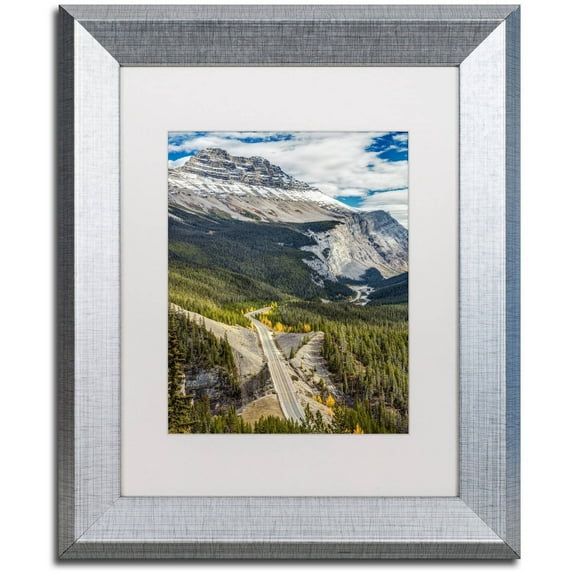 Trademark Fine Art 'Icefield Parkway' Canvas Art by Pierre Leclerc, White Matte, Silver Frame