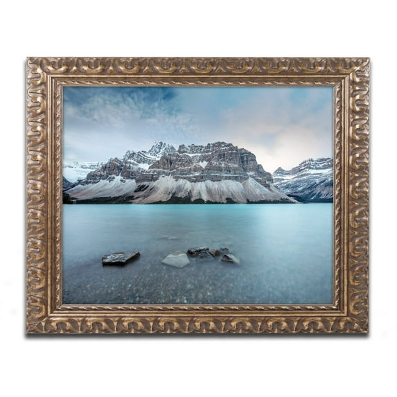 Trademark Fine Art 'Icy Blue Bow Lake' Canvas Art by Pierre Leclerc, Gold Ornate Frame