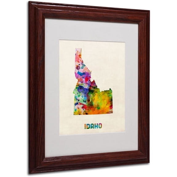 Trademark Fine Art "Idaho Map" Matted Framed Art by Michael Tompsett, Wood Frame