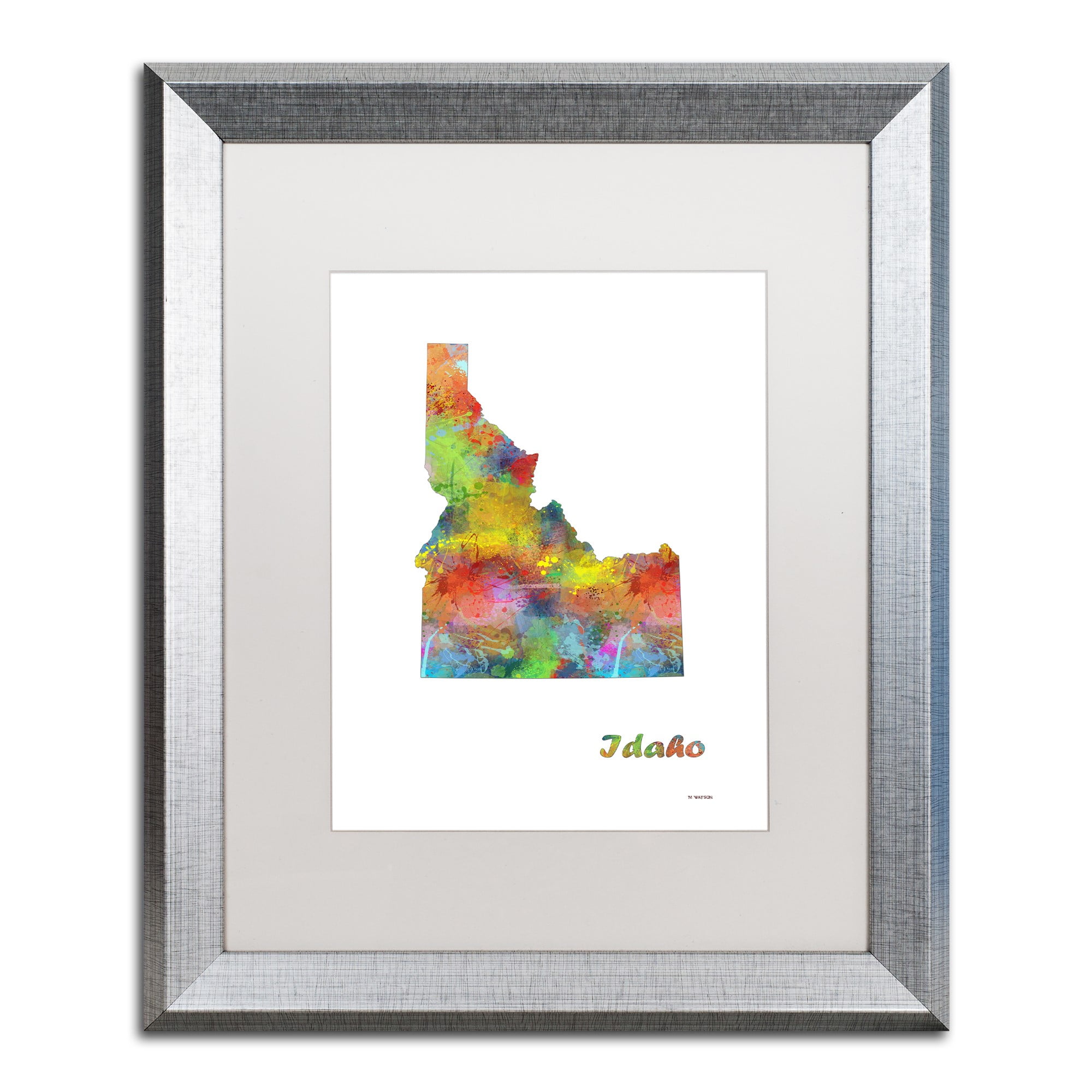 Trademark Fine Art "Idaho State Map-1" Canvas Art by Marlene Watson, White Matte, Silver Frame