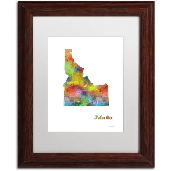 Trademark Fine Art "Idaho State Map-1" Canvas Art by Marlene Watson, White Matte, Wood Frame