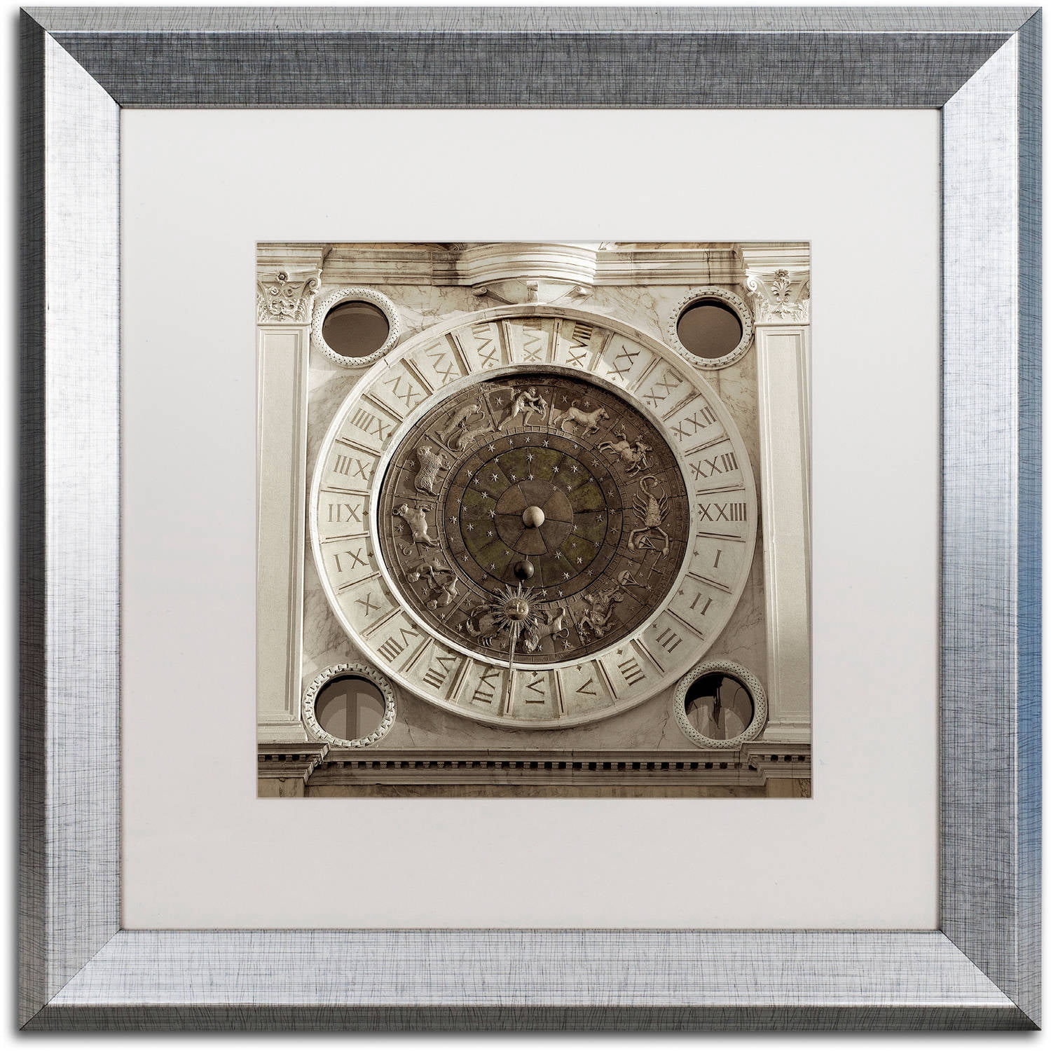 Trademark Fine Art "Il Grande Orologio IV" Canvas Art by Alan Blaustein, White Matte, Silver Frame