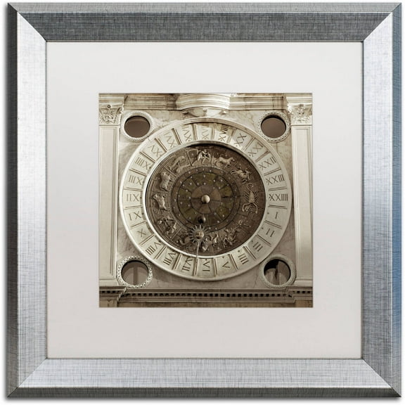Trademark Fine Art "Il Grande Orologio IV" Canvas Art by Alan Blaustein, White Matte, Silver Frame