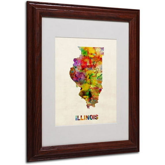 Trademark Fine Art "Illinois Map" Matted Framed Art by Michael Tompsett, Wood Frame