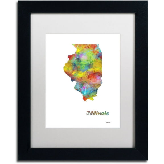 Trademark Fine Art "Illinois State Map-1" Canvas Art by Marlene Watson, White Matte, Black Frame