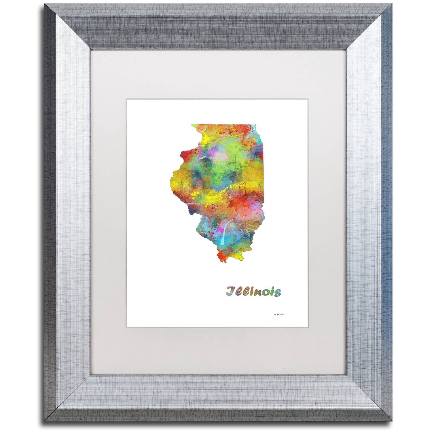 Trademark Fine Art "Illinois State Map-1" Canvas Art by Marlene Watson, White Matte, Silver Frame