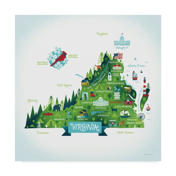 Trademark Fine Art 'Illustrated Virginia' Canvas Art by Michael Mullan