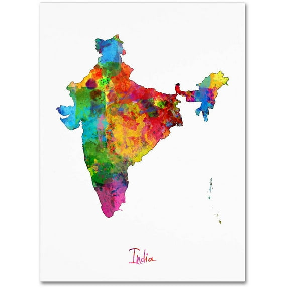 Trademark Fine Art "India Watercolor Map" Canvas Art by Michael Tompsett