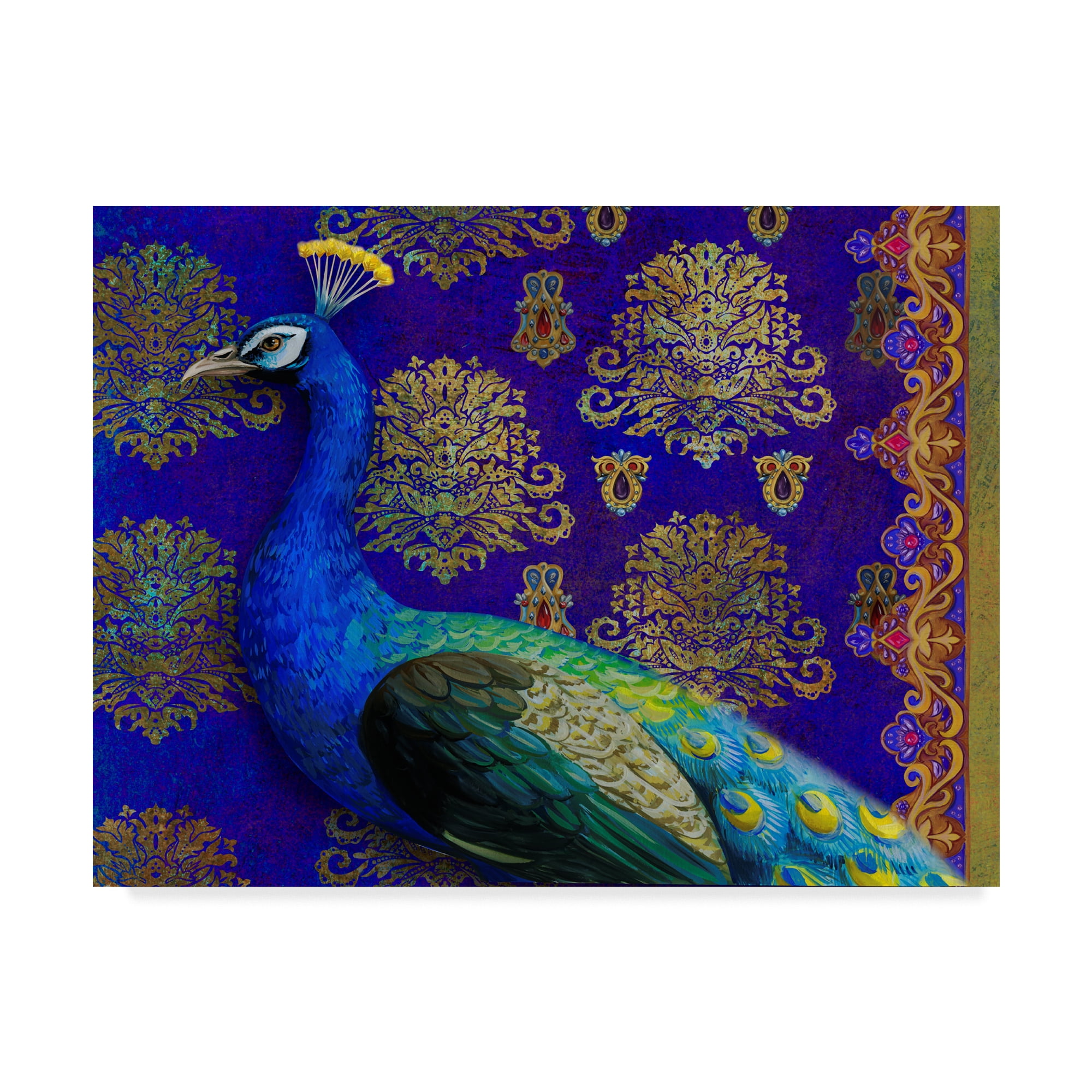 Vivid Blue and Gold Peacock Framed Canvas Art, 18" x 24"
