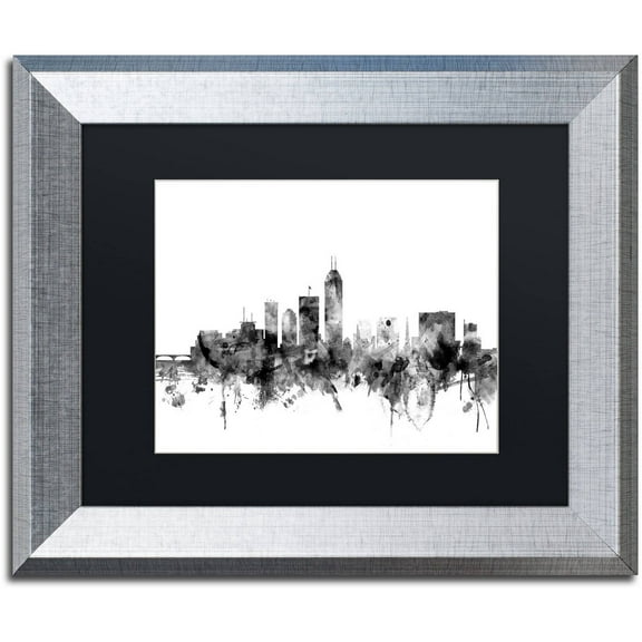 Trademark Fine Art "Indianapolis IN Skyline B&W" Canvas Art by Michael Tompsett, Black Matte, Silver Frame