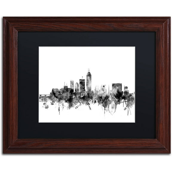 Trademark Fine Art "Indianapolis IN Skyline B&W" Canvas Art by Michael Tompsett, Black Matte, Wood Frame
