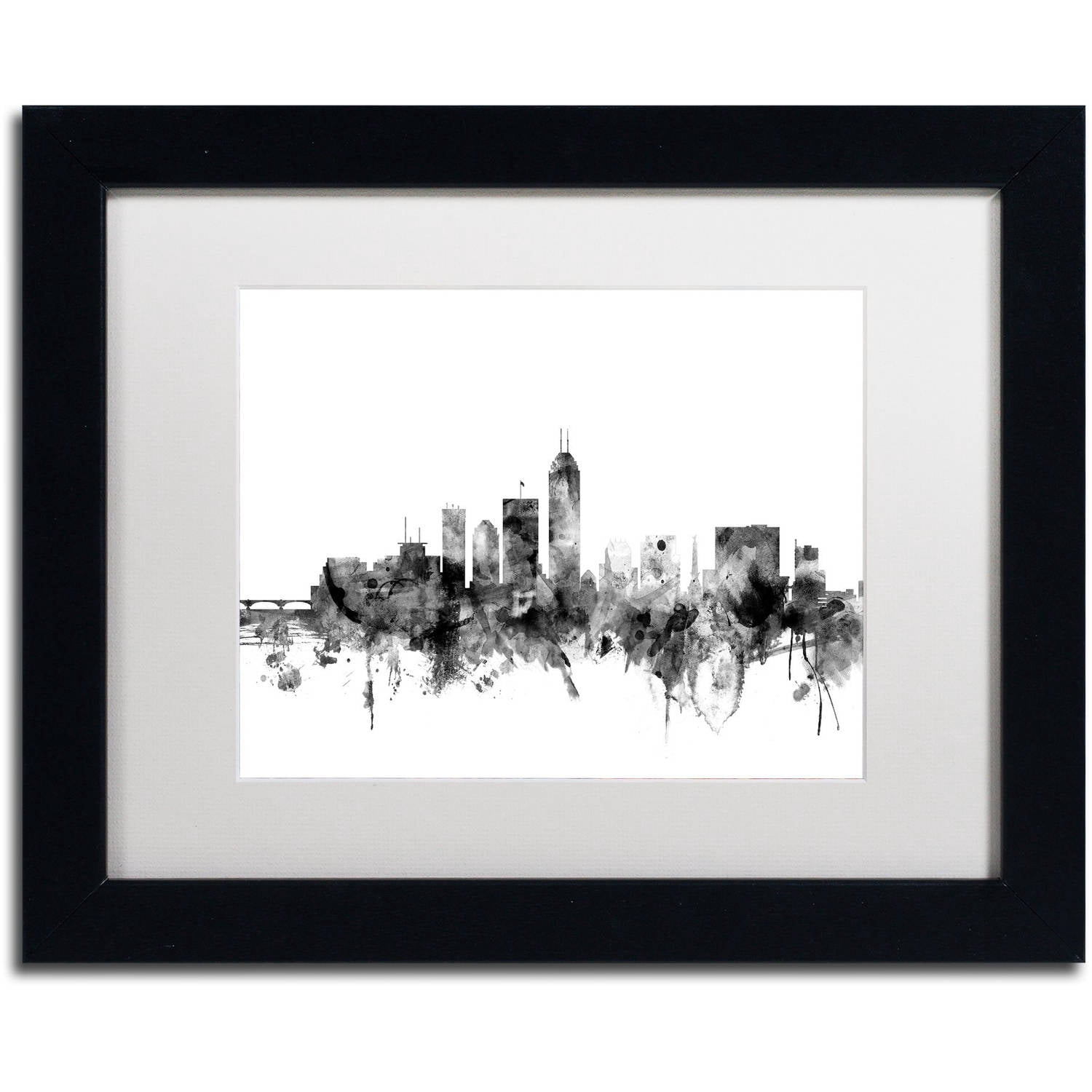 Trademark Fine Art "Indianapolis IN Skyline B&W" Canvas Art by Michael Tompsett, White Matte, Black Frame